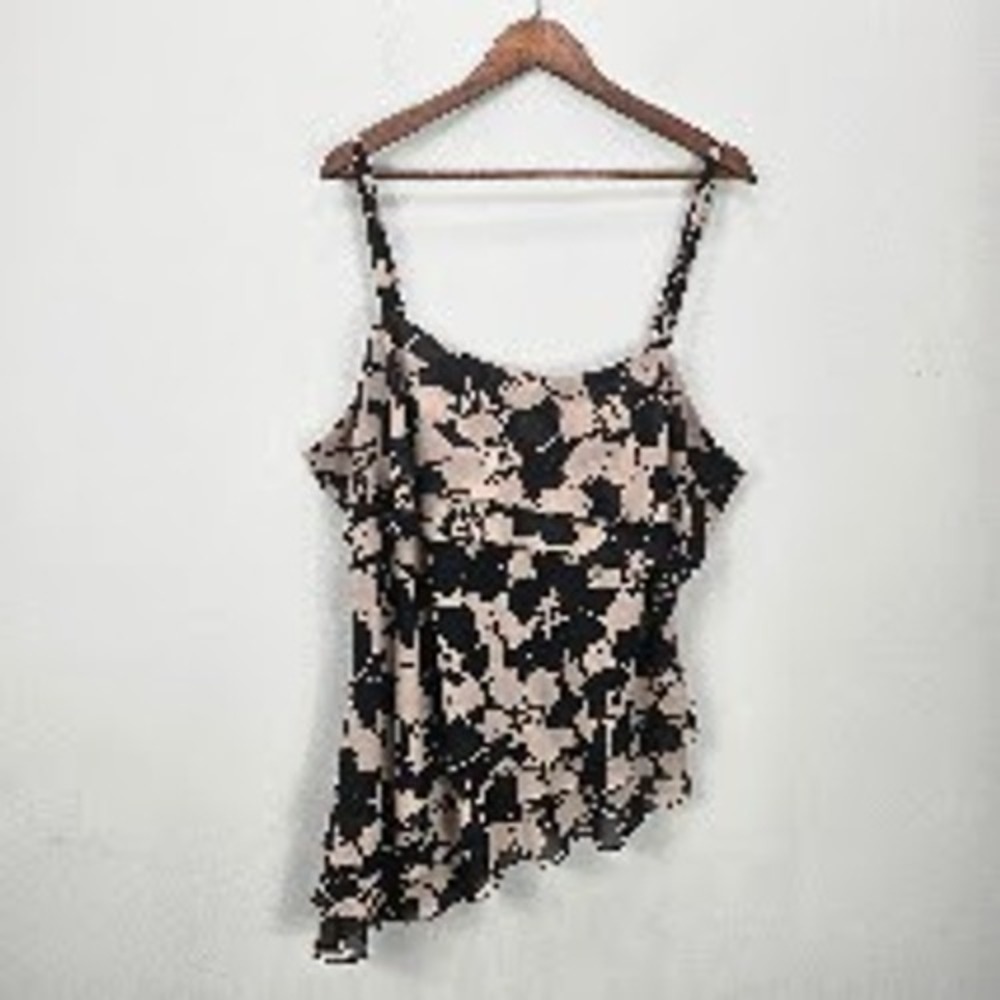 Black Beige Floral Tiered Asymmetrical Tank Top Cami 2X Whimsigoth Dark Fairy